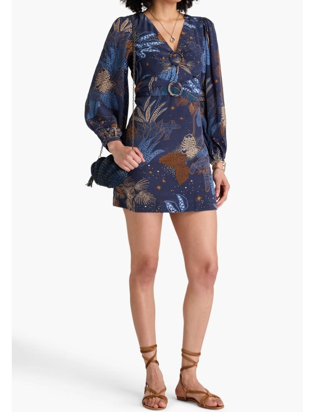 FARM Rio Night Jungle Celestial V-Neck Mini Dress Medium Nwt - Picture 1 of 8